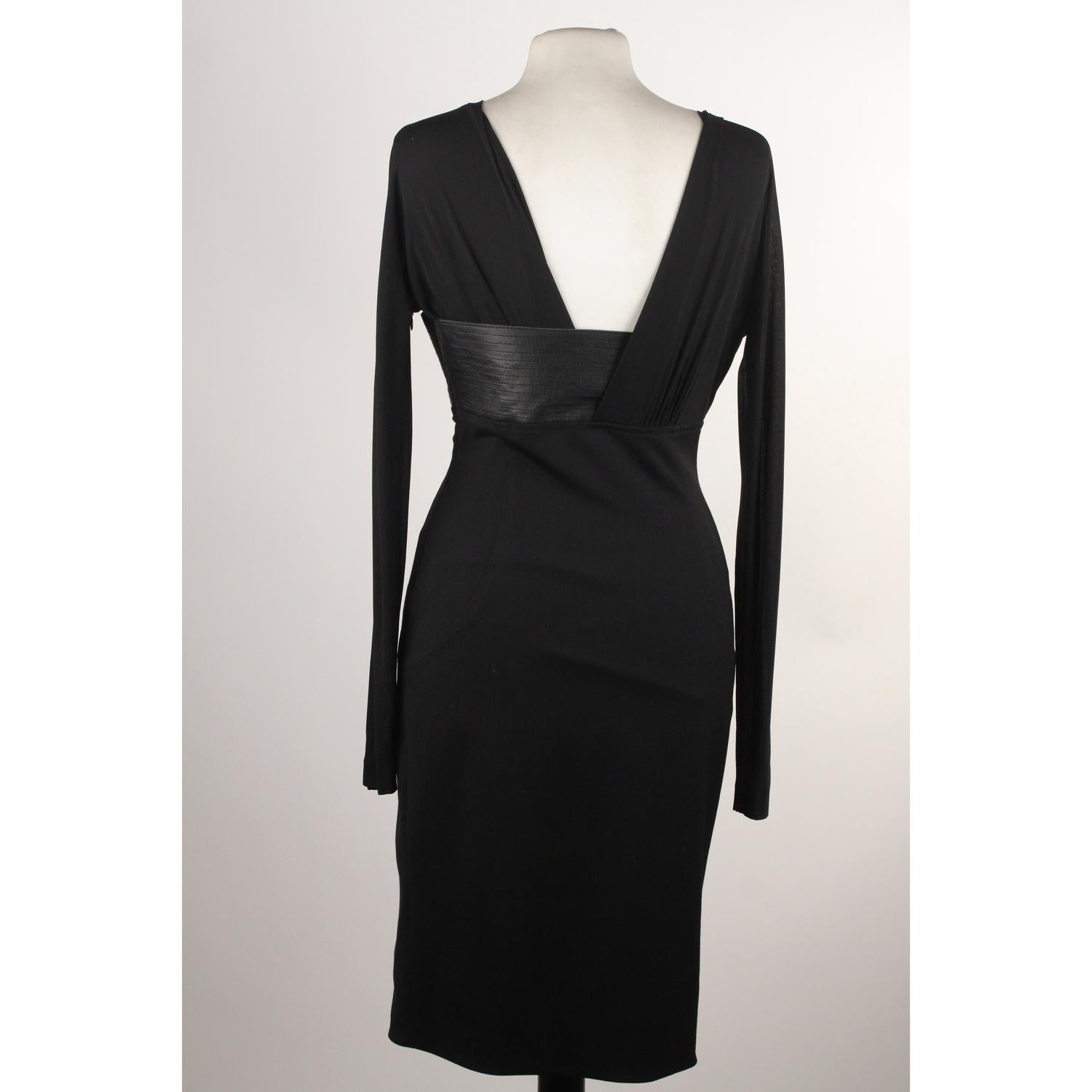 Women's Blumarine Black Wool Long Sleeve Dress with Leather Trim Size 38