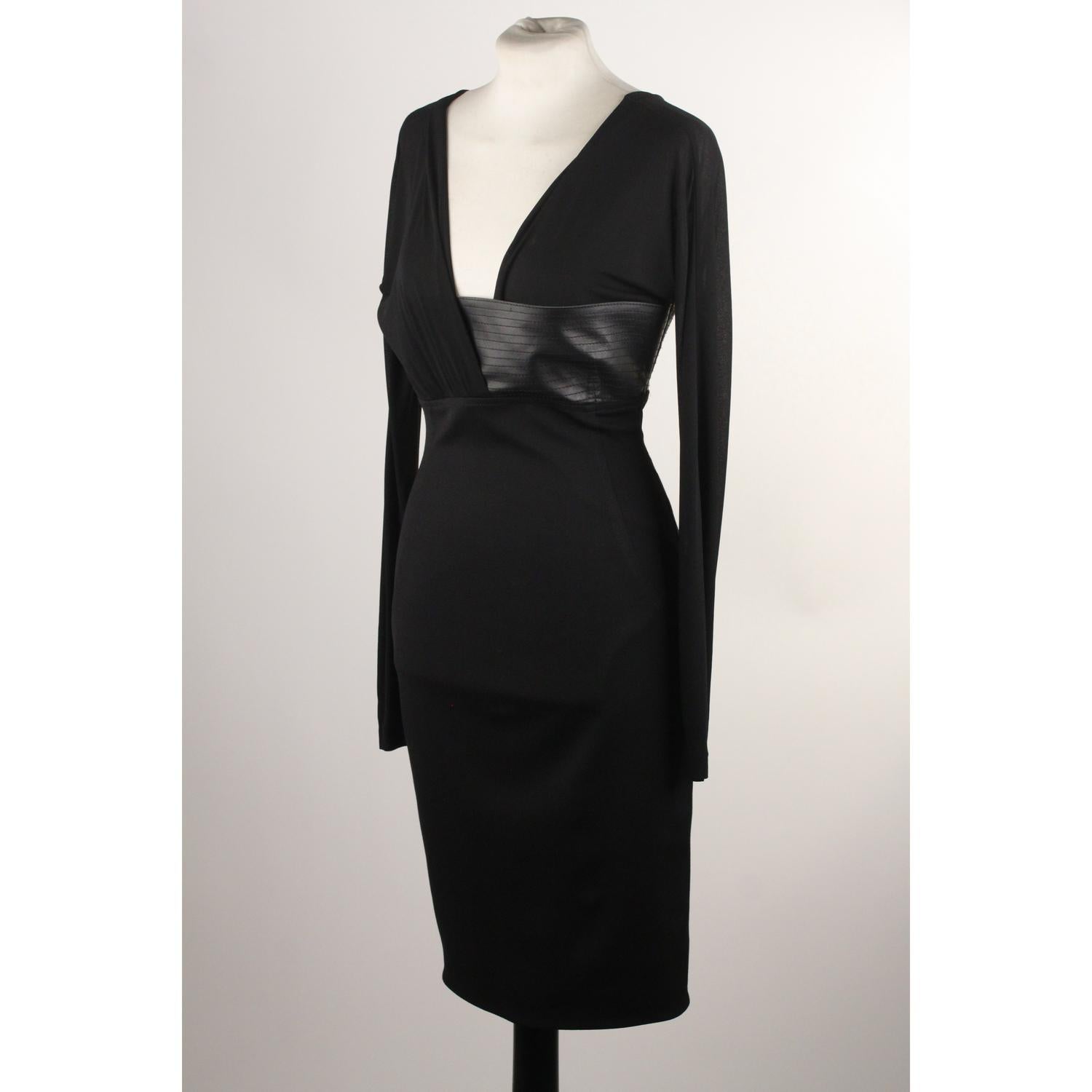 Blumarine Black Wool Long Sleeve Dress with Leather Trim Size 38 1