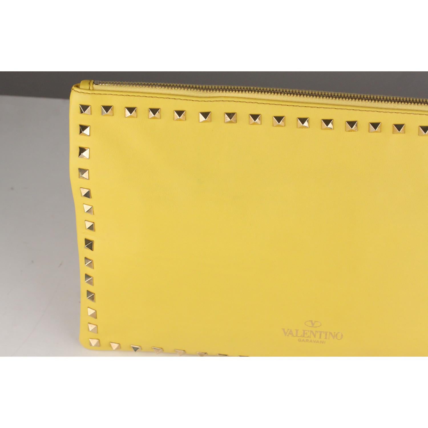 Valentino Yellow Leather Studded Rockstud Large Clutch Wrist Bag 4