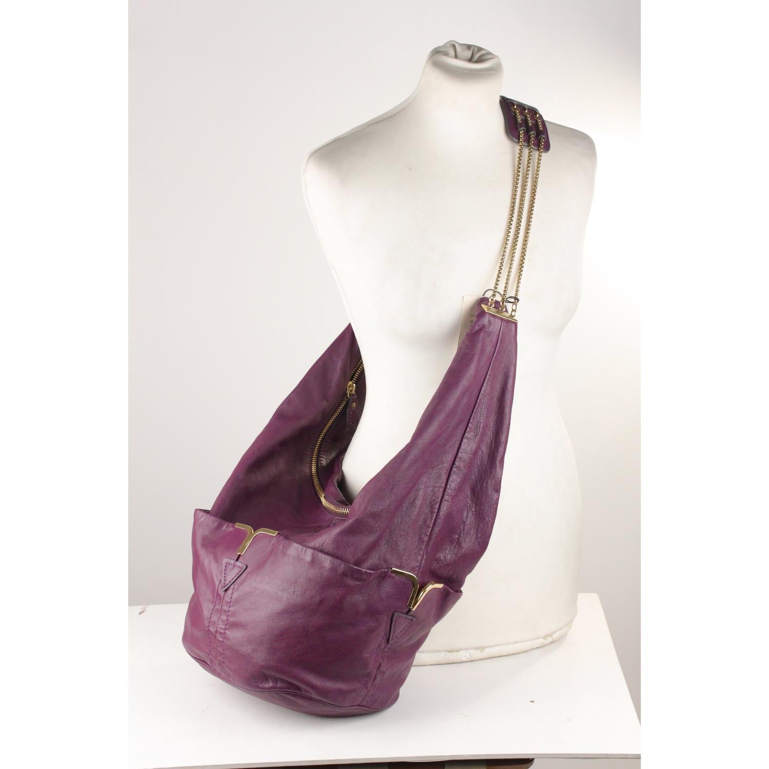 Women's Chloe Purple Leather Triple Chain Milton Hobo Shoulder Bag