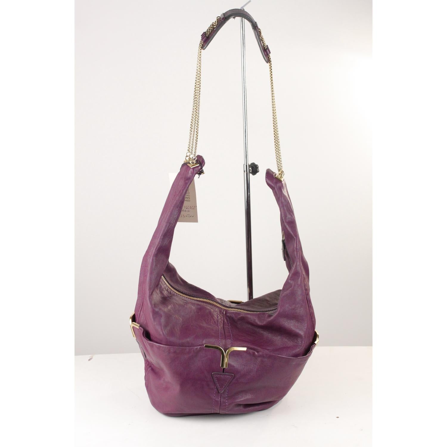 Gray Chloe Purple Leather Triple Chain Milton Hobo Shoulder Bag
