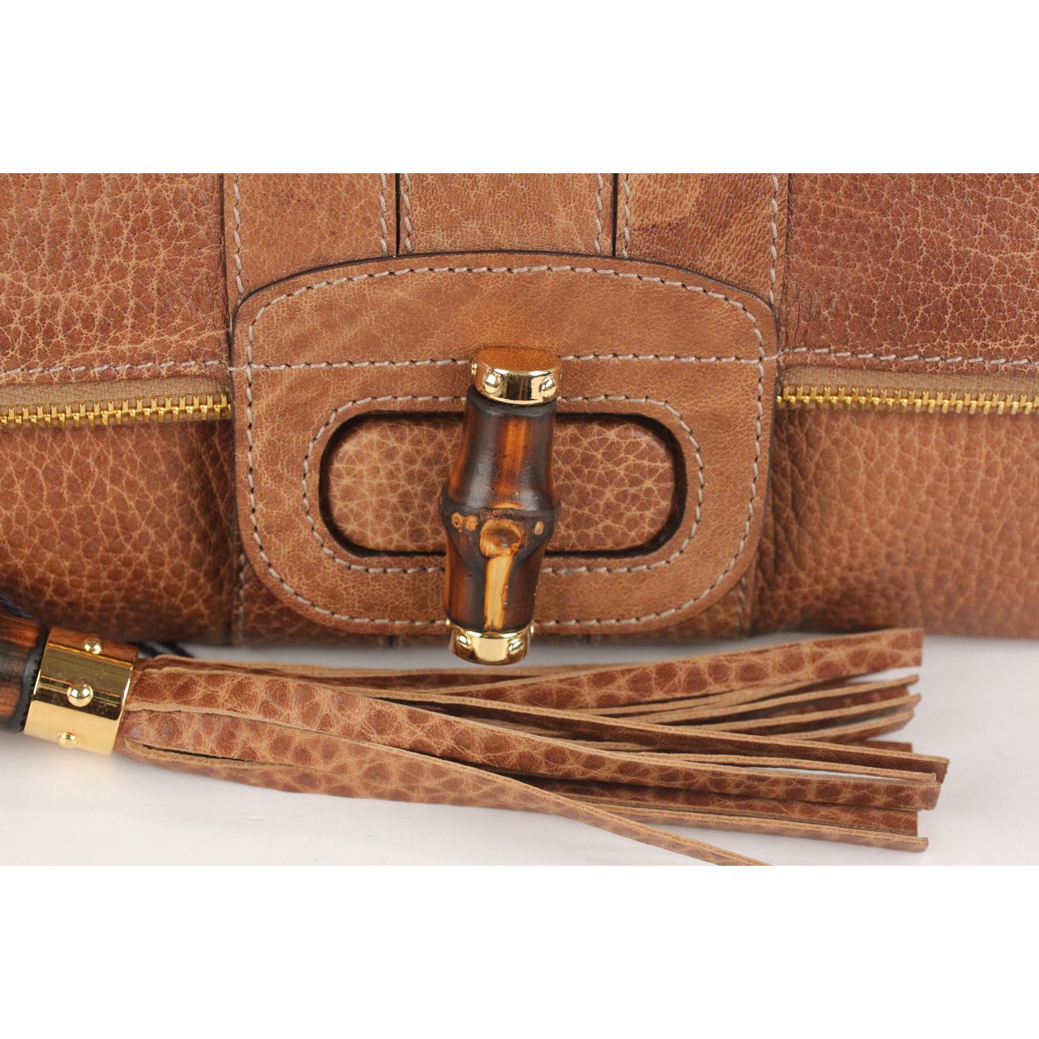 Brown Gucci Tan Leather Bamboo Tassel Lucy Folding Clutch Bag