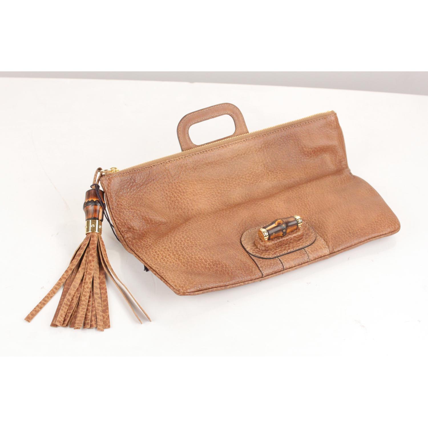 Gucci Tan Leather Bamboo Tassel Lucy Folding Clutch Bag 1