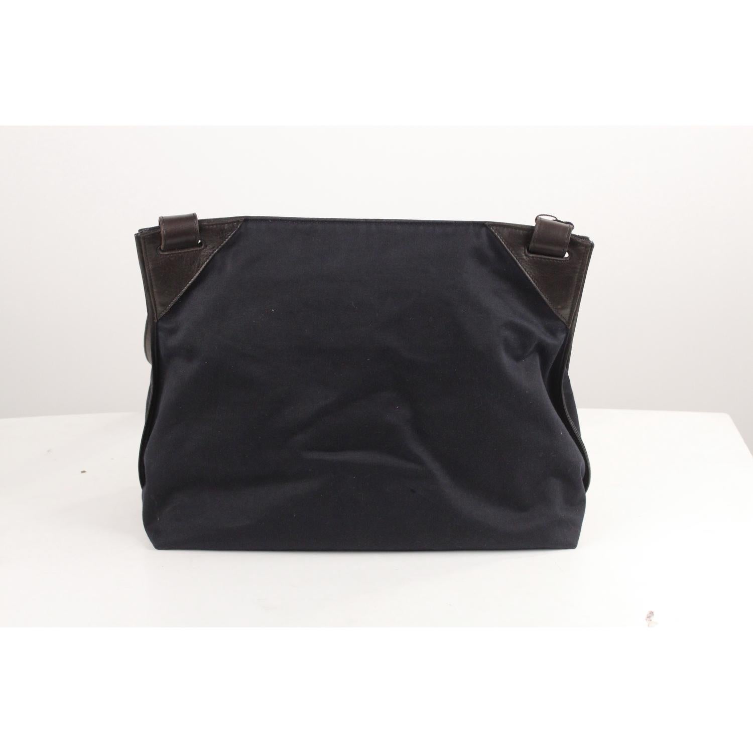 Women's or Men's Bottega Veneta Blue Canvas and Black Leather Messenger Bag