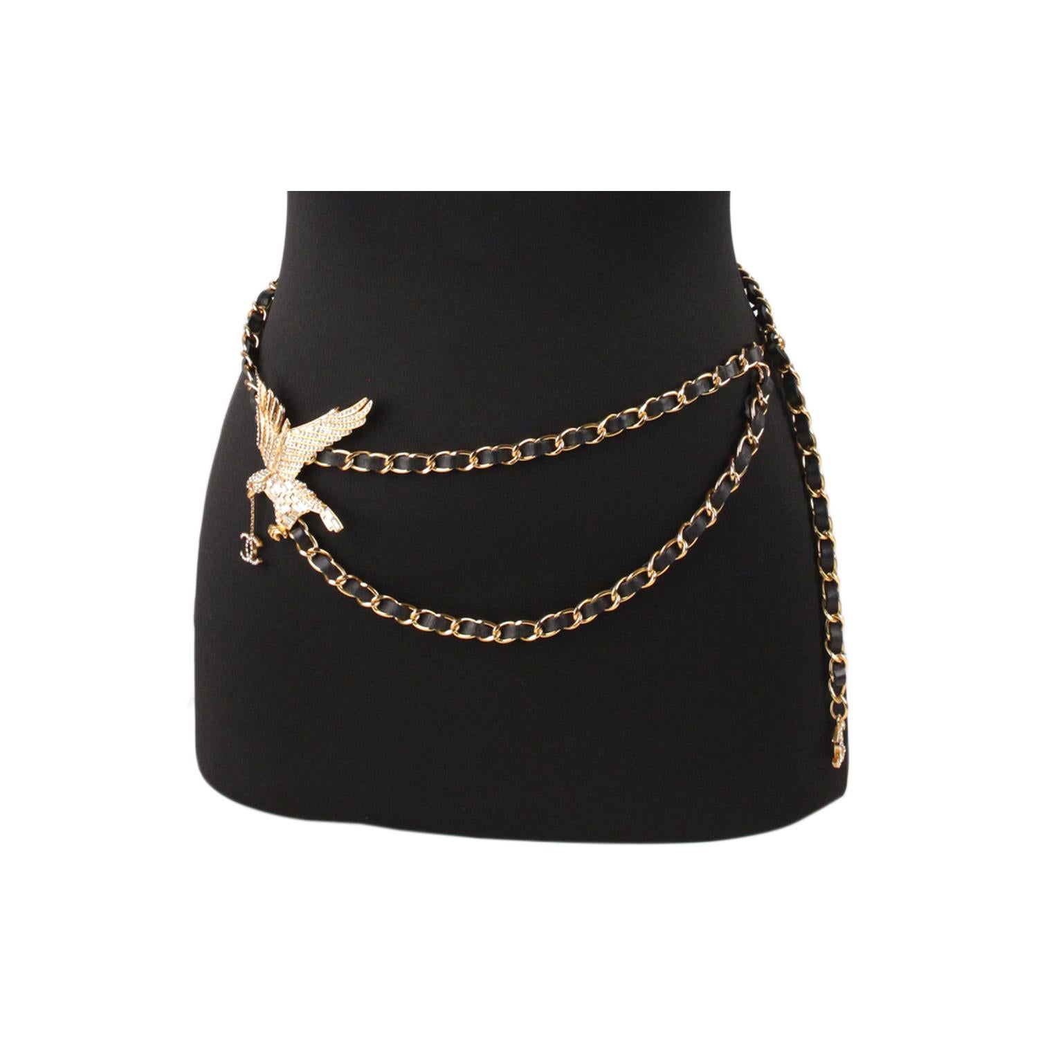 Women's Chanel Gold Metal Chain Eagle Necklace or Belt with Rhinestones