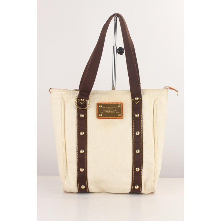 Louis Vuitton Ivory and Brown Canvas Antigua MM Tote Bag For Sale at 1stdibs