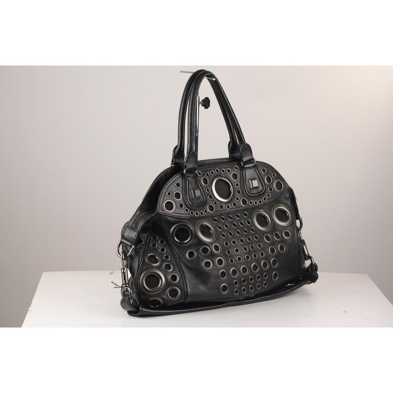 Givenchy Black Leather Hole Rivet Grommets Bowler Bag For Sale at 1stDibs