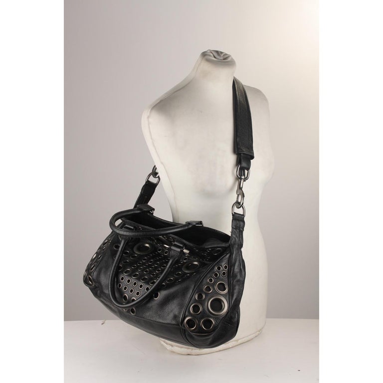 Givenchy Black Leather Hole Rivet Grommets Bowler Bag For Sale at 1stDibs