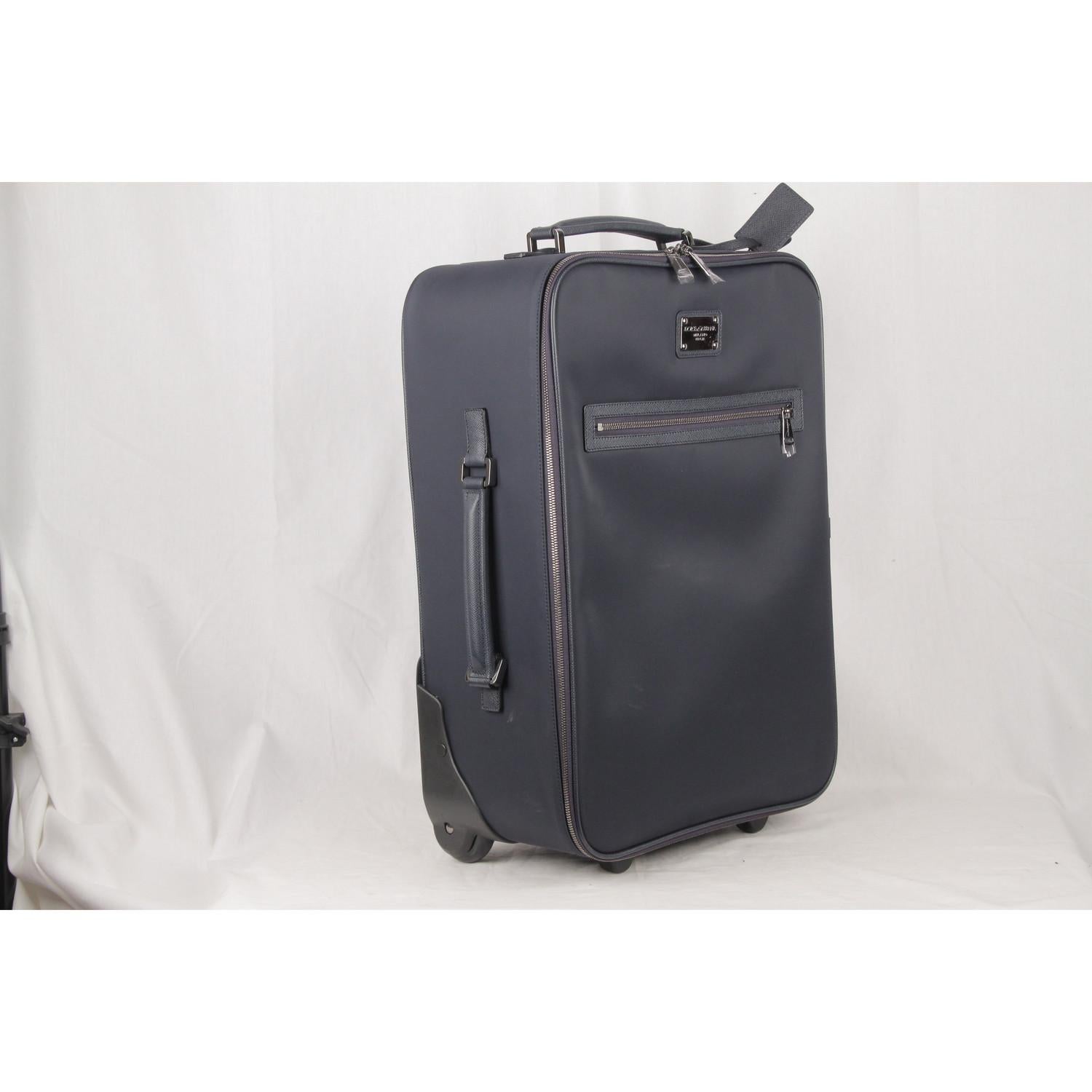 Black Dolce & Gabbana Blue Canvas Rolling Suitcase Wheeled Travel Bag