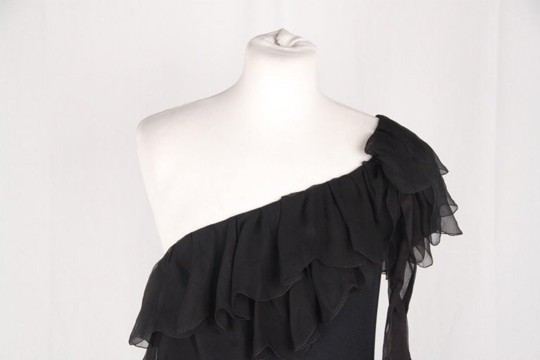 Christian Dior Black One Shoulder Dress with Ruffles Size 4 For Sale at ...
