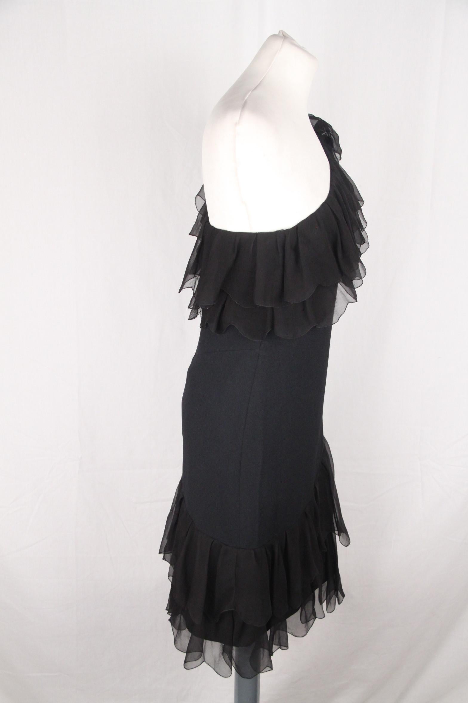 Christian Dior Black One Shoulder Dress with Ruffles Size 4 In Excellent Condition In Rome, Rome