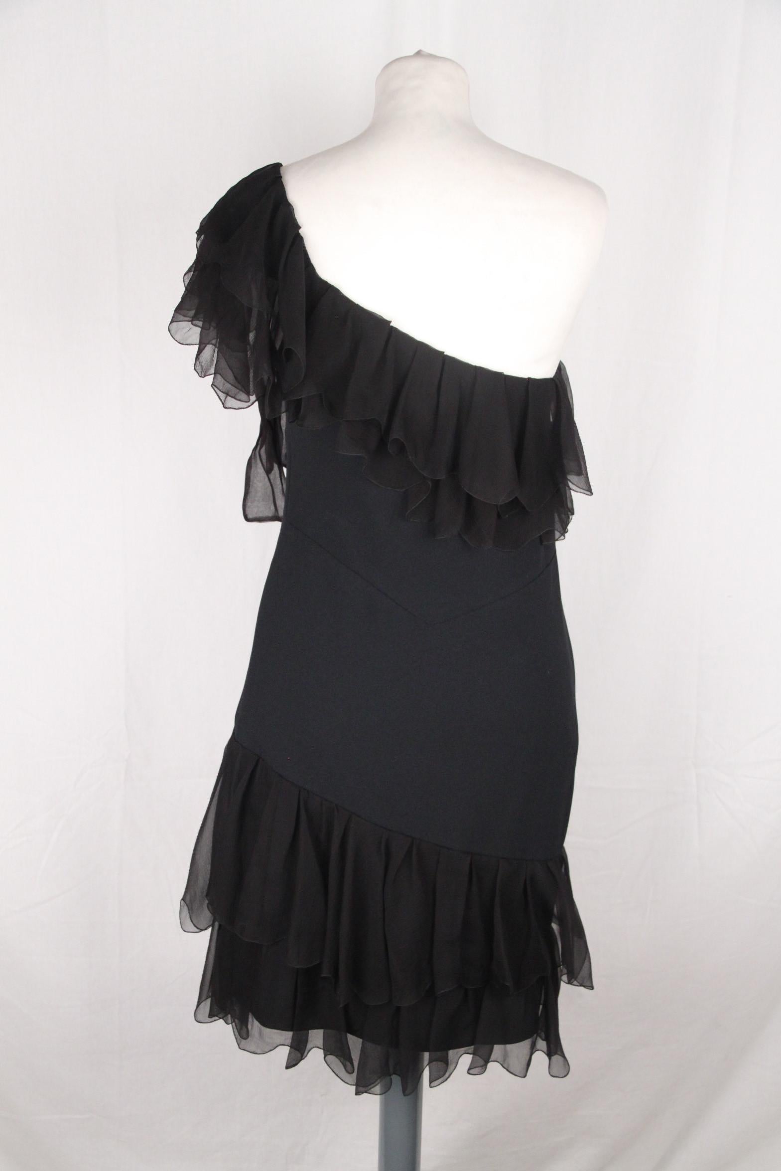 Women's Christian Dior Black One Shoulder Dress with Ruffles Size 4