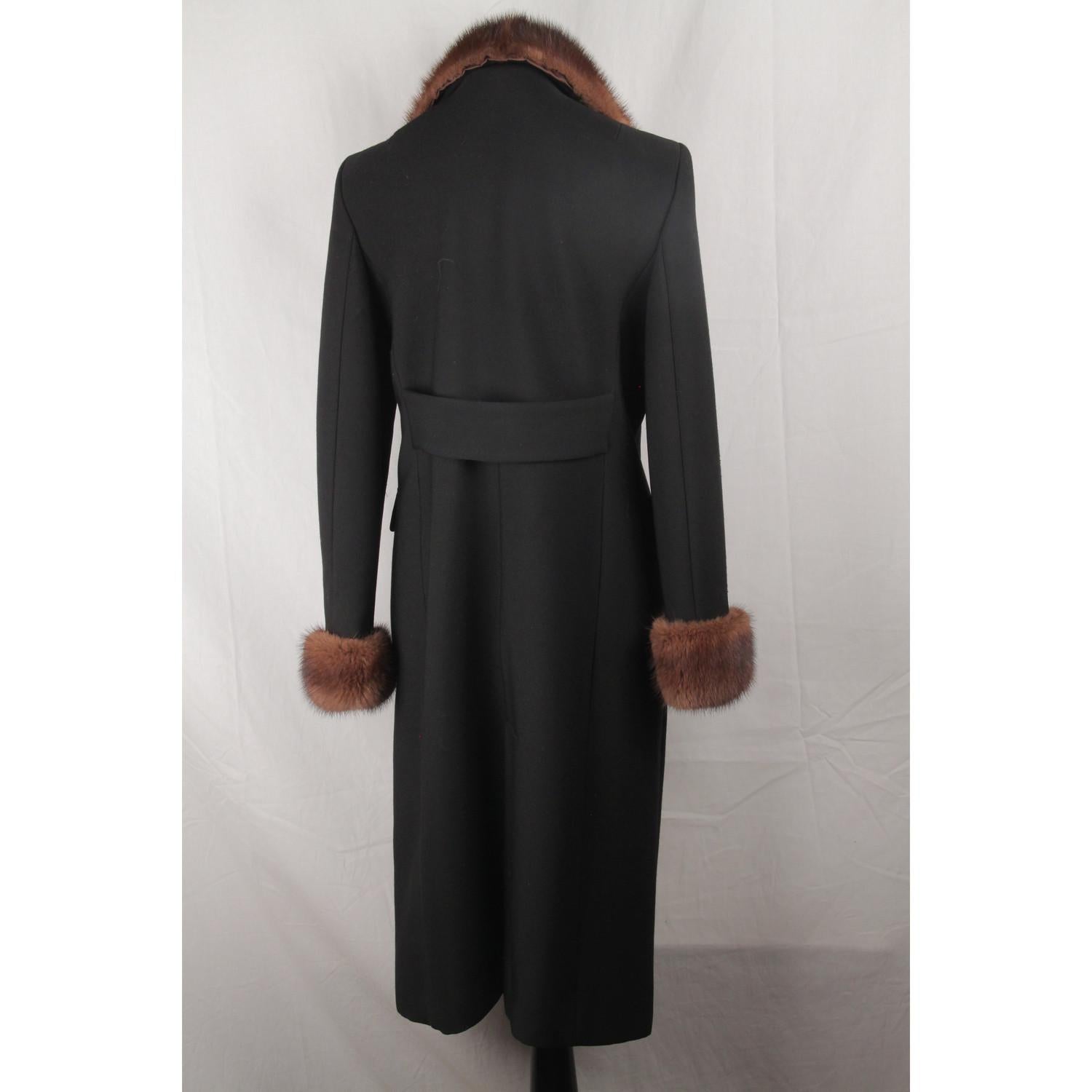 Les Copains Black Wool Tailored Coat with Mink Fur Trim Size 44 1