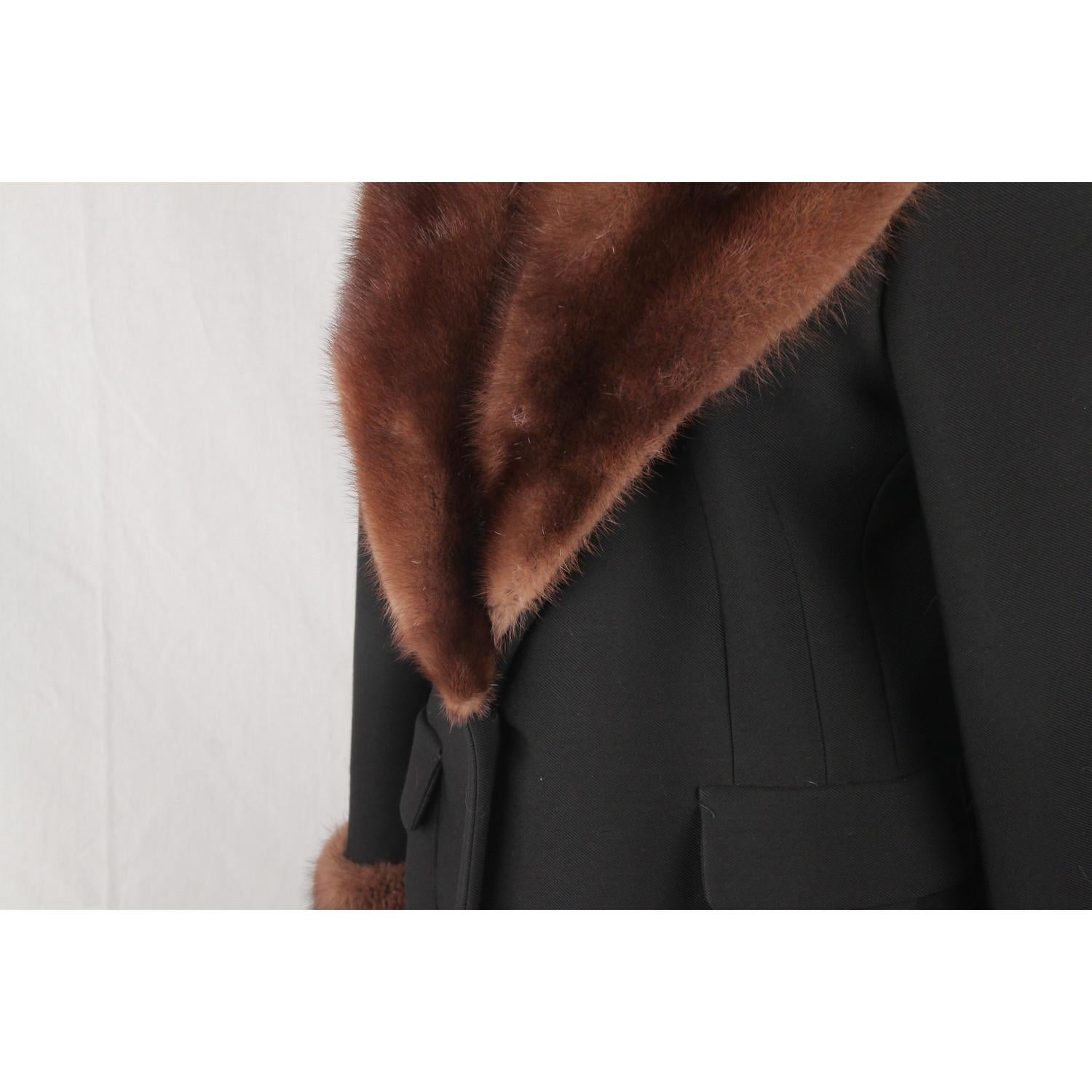 Les Copains Black Wool Tailored Coat with Mink Fur Trim Size 44 3