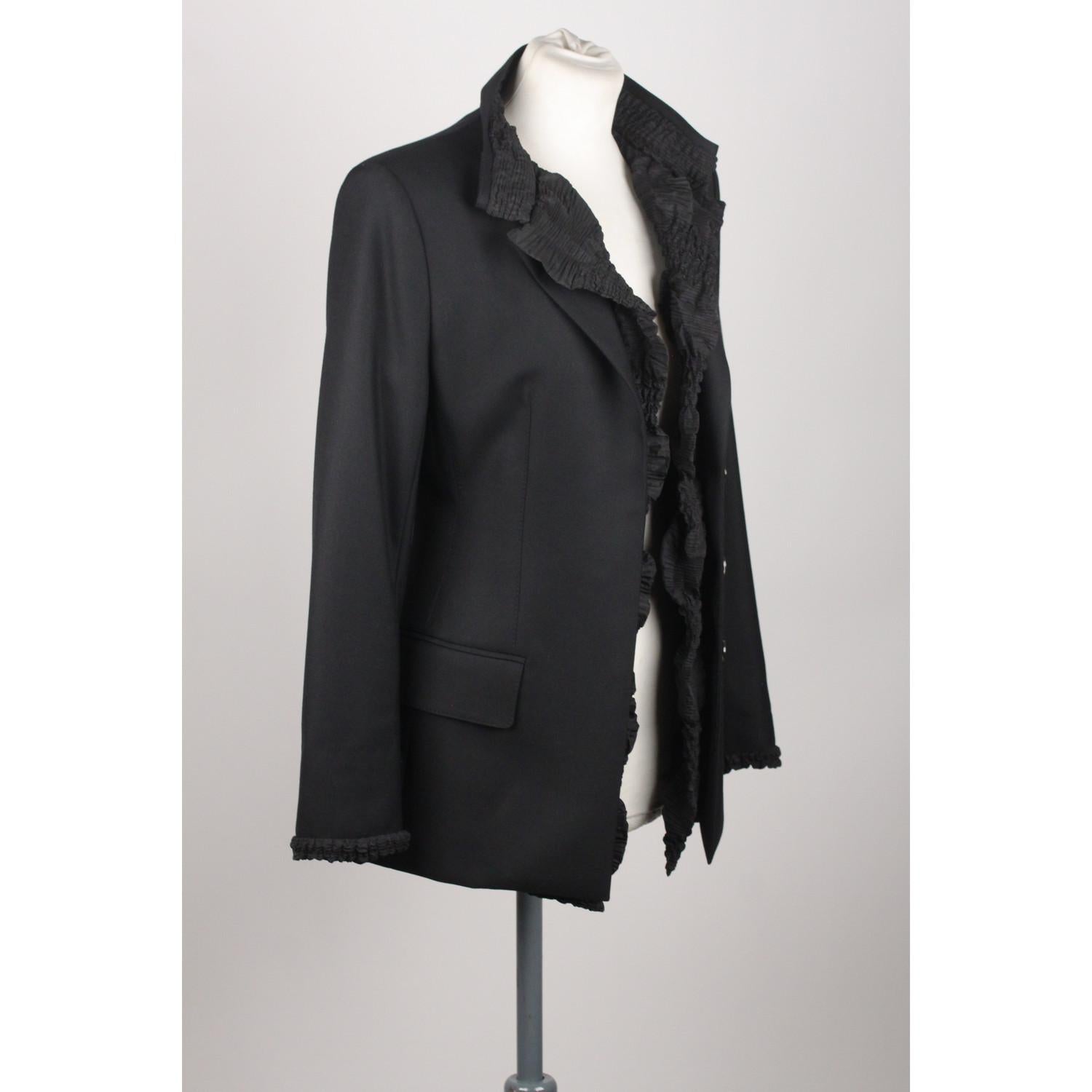 Yves Saint Laurent Black Wool Pant Suit with Ruffles Size 36 2