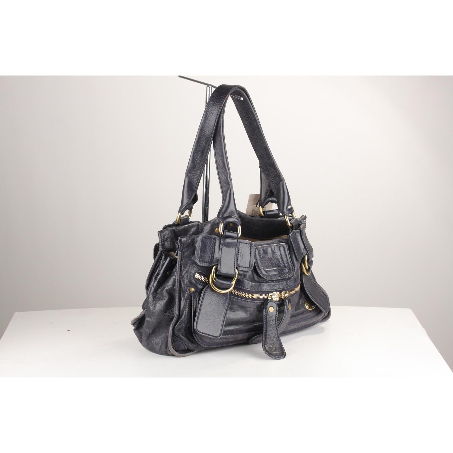 Gray Chloe Blue Leather Bay Bag Tote Shoulder Bag