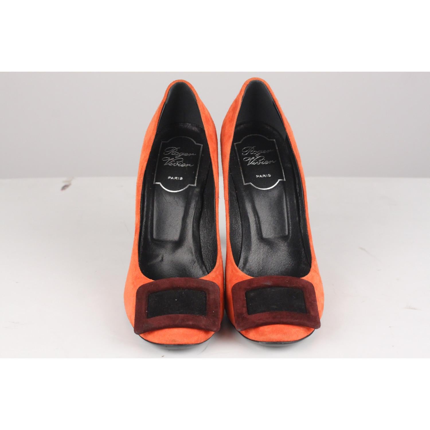 Black Roger Vivier Orange Color Block Suede Belle Pumps Heels Size 35.5