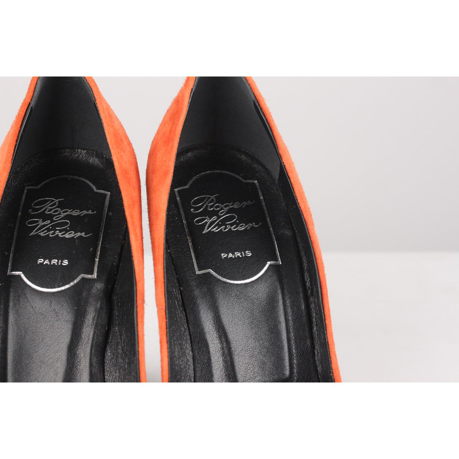 Women's Roger Vivier Orange Color Block Suede Belle Pumps Heels Size 35.5