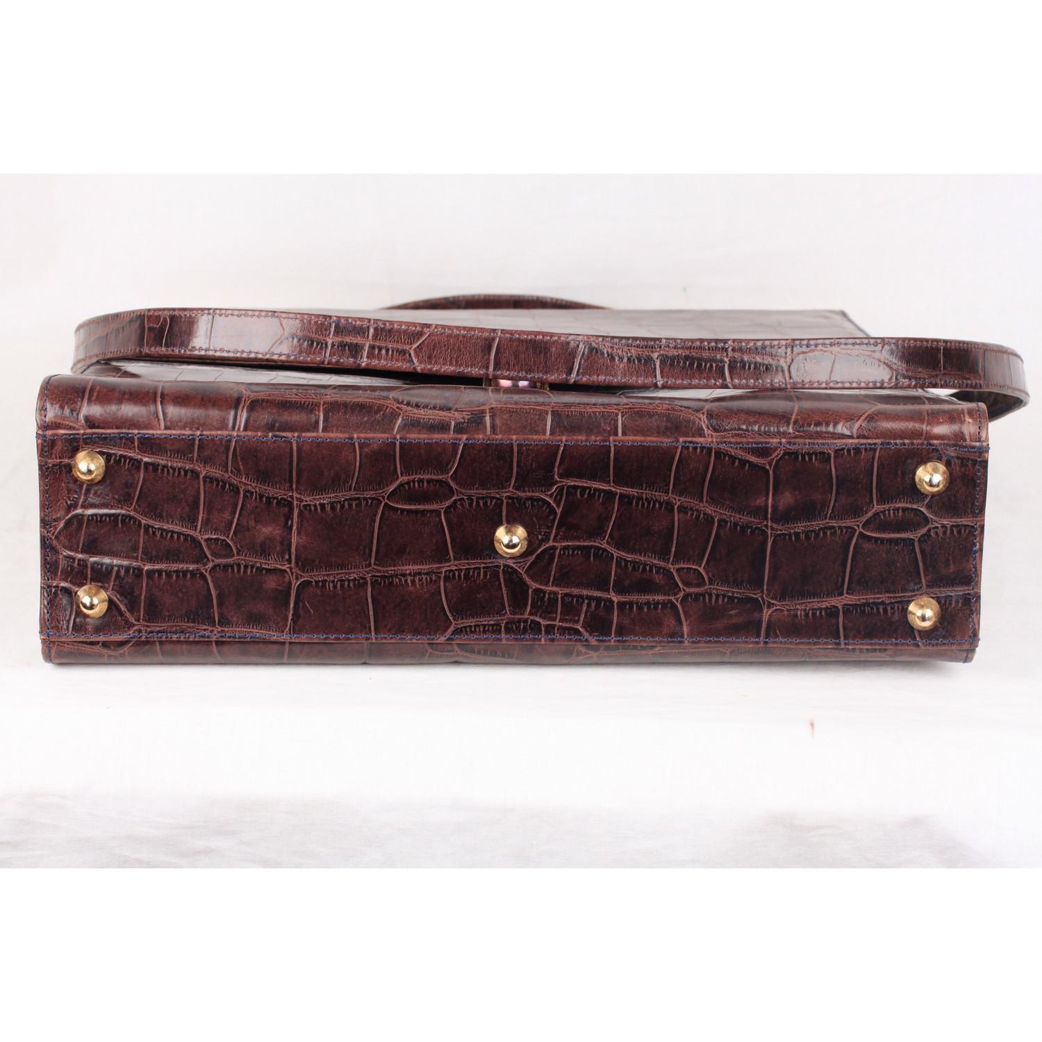 Roy La Vintage Brown Embossed Leather Large Satchel Shoulder Bag 1