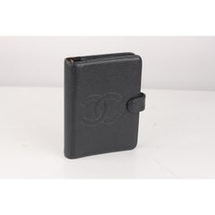 Chanel Black Caviar Leather Small 6 Rings Agenda Cover CC Logo