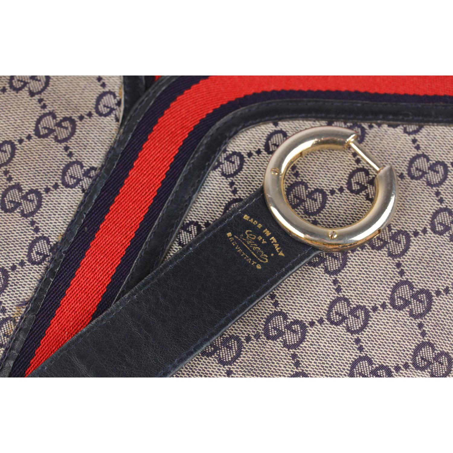 Gucci Vintage Blue Monogram Canvas Shoulder Bag with Stripes 7