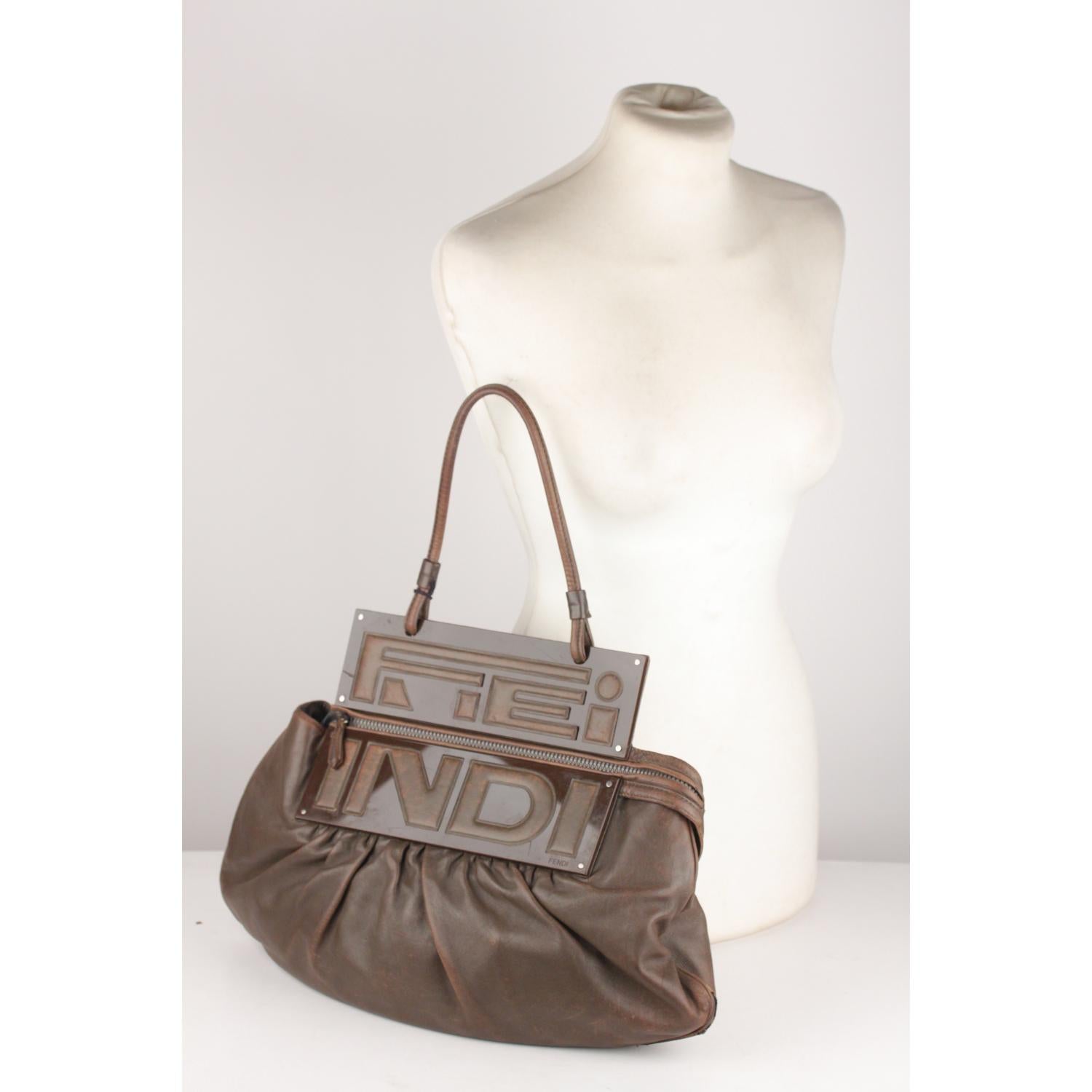Fendi Brown Leather Convertible To You Clutch Bag Tote 5