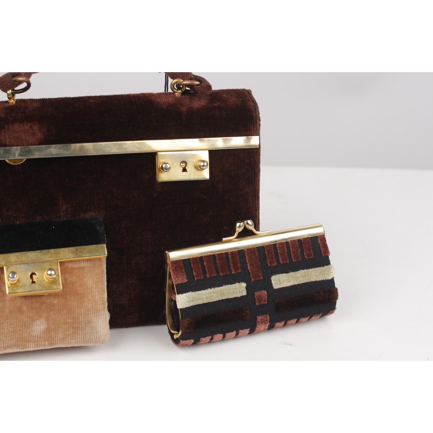 Roberta Di Camerino Vintage Brown Beige Velvet Handbag with Coin Purse 1