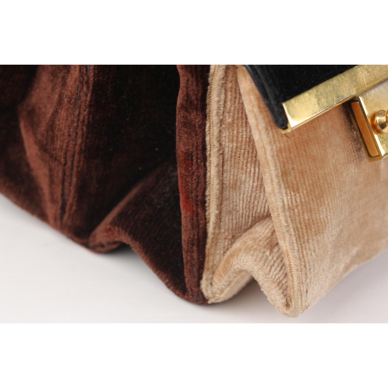 Women's Roberta Di Camerino Vintage Brown Beige Velvet Handbag with Coin Purse