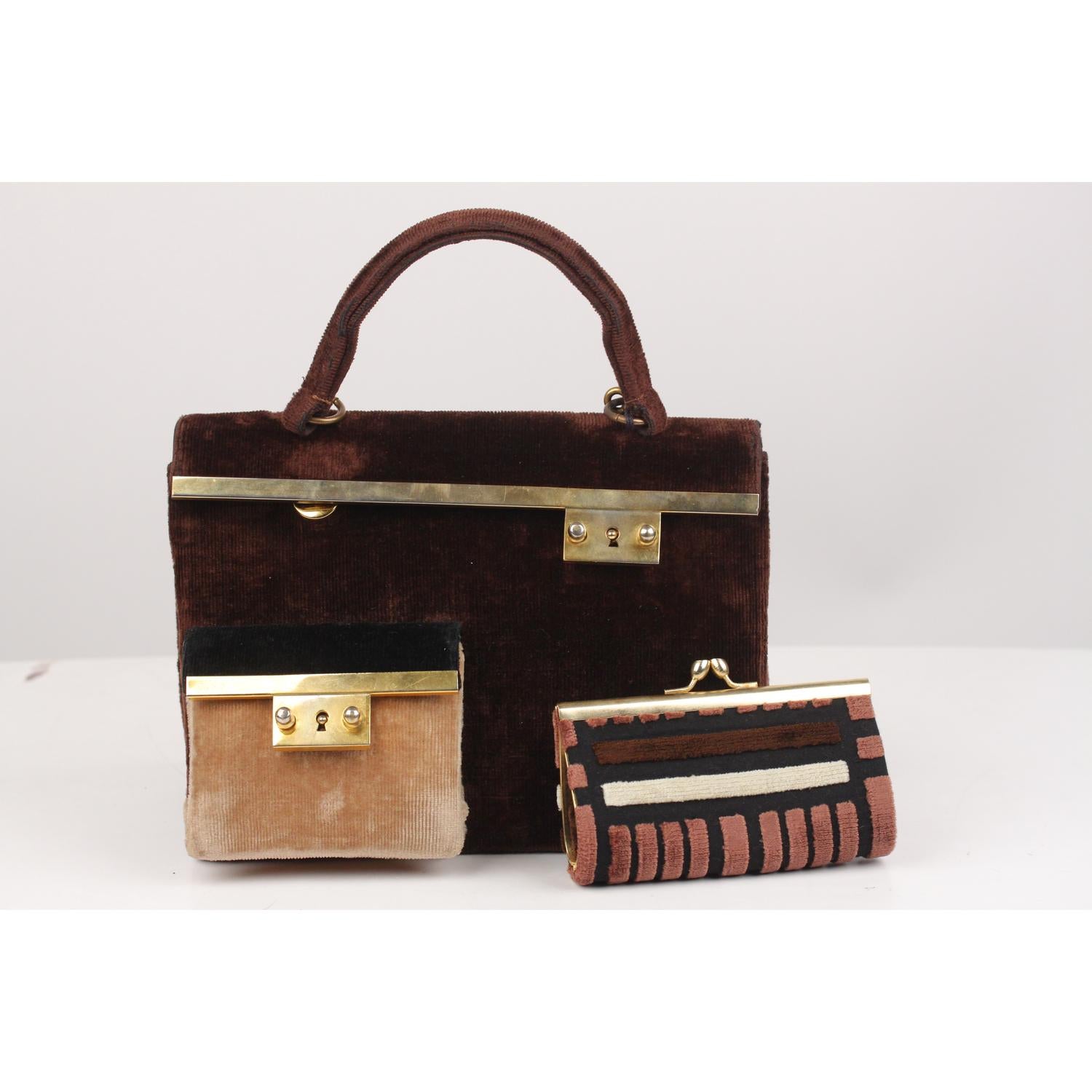 Roberta Di Camerino Vintage Brown Beige Velvet Handbag with Coin Purse 4