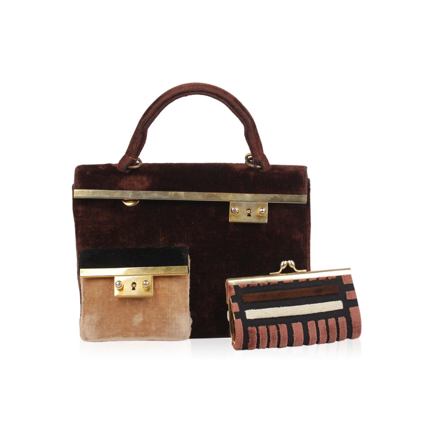 Roberta Di Camerino Vintage Brown Beige Velvet Handbag with Coin Purse 3