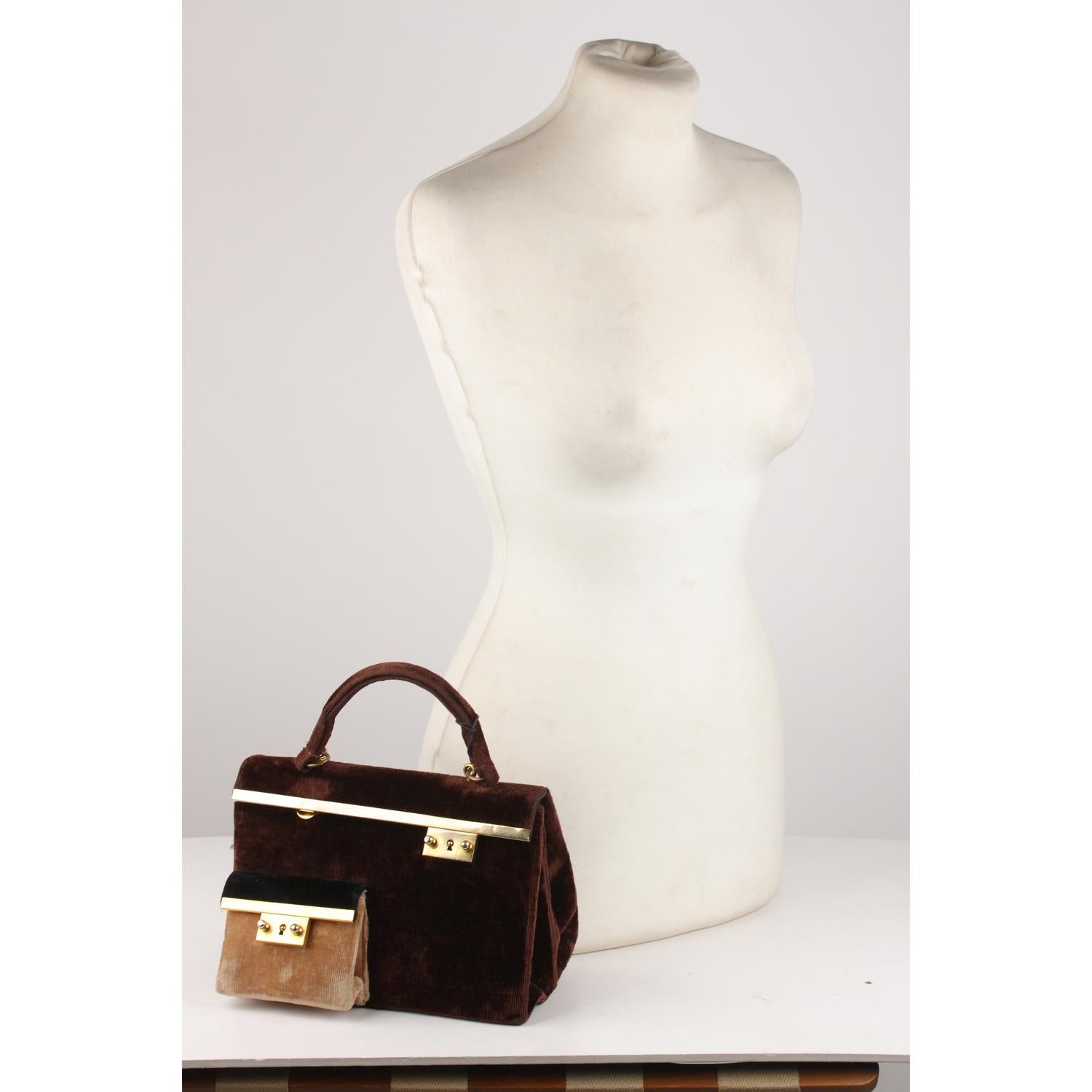 Roberta Di Camerino Vintage Brown Beige Velvet Handbag with Coin Purse 5