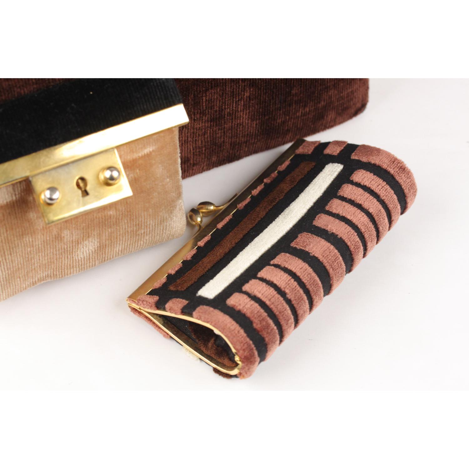 Roberta Di Camerino Vintage Brown Beige Velvet Handbag with Coin Purse 7