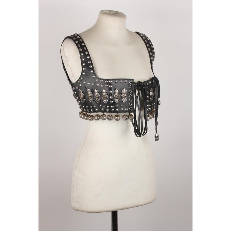 Alexander McQueen Black Leather Studded Bra Bustier Top