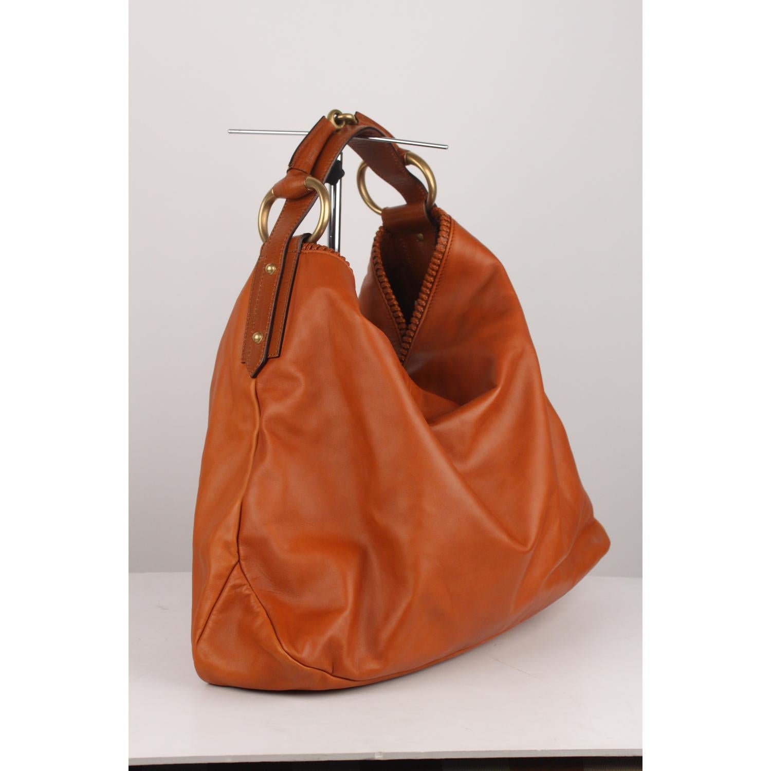 Brown Gucci Tan Leather Large Horsebit Hobo Shoulder Bag