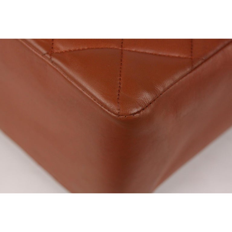 Chanel Vintage Brown Quilted Leather Jumbo Shoulder Bag with CC Logo For Sale at 1stDibs