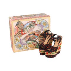 Dolce & Gabbana Polka-dot Canvas Embroidered Cork Wedge Sandals 