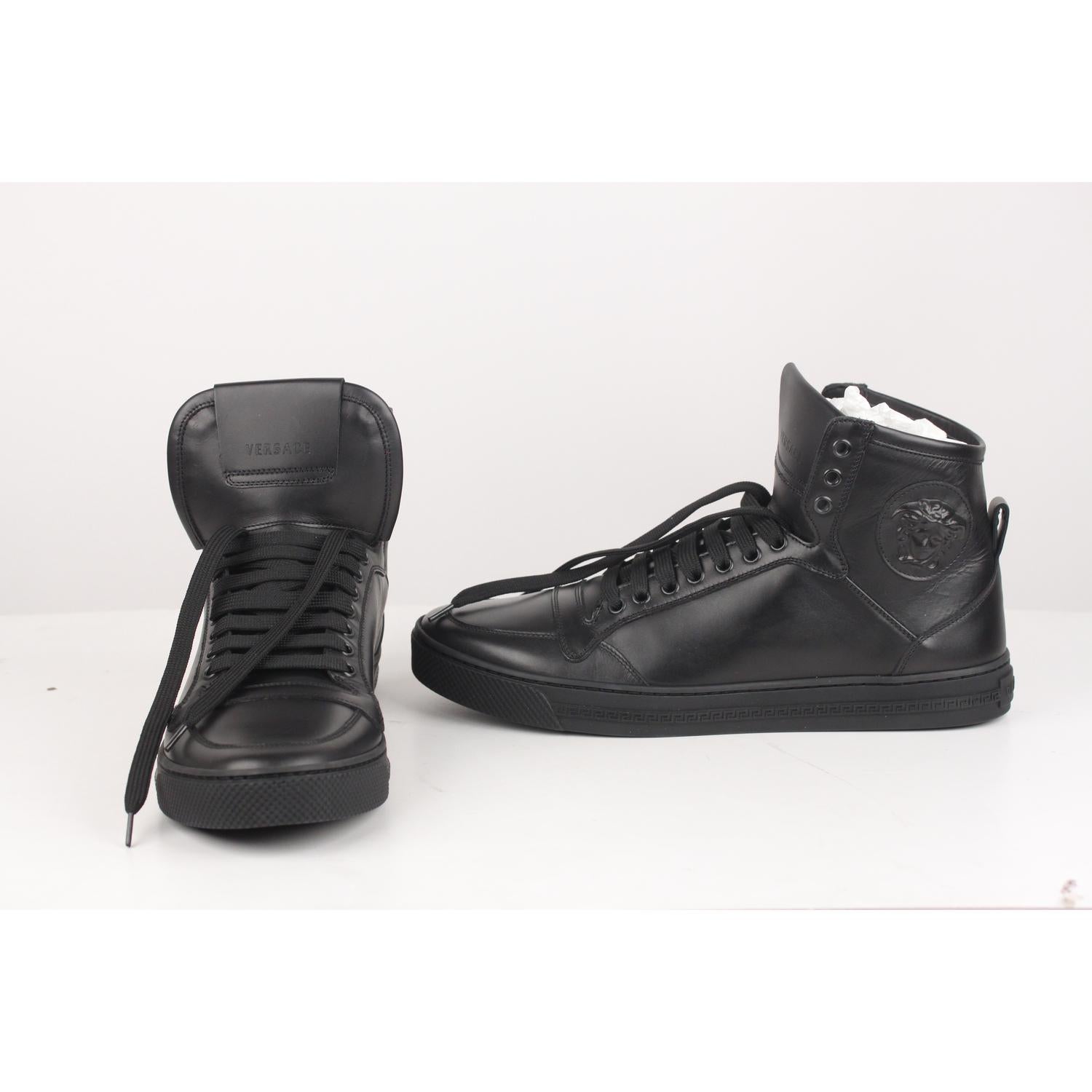 Men's Versace Black Leather High Back Medusa Sneakers Shoes Size 43