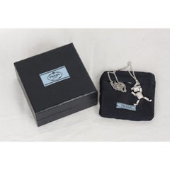 Prada Silver Metal Robot Necklace White Saffiano Leather & Crystals 1AJP18