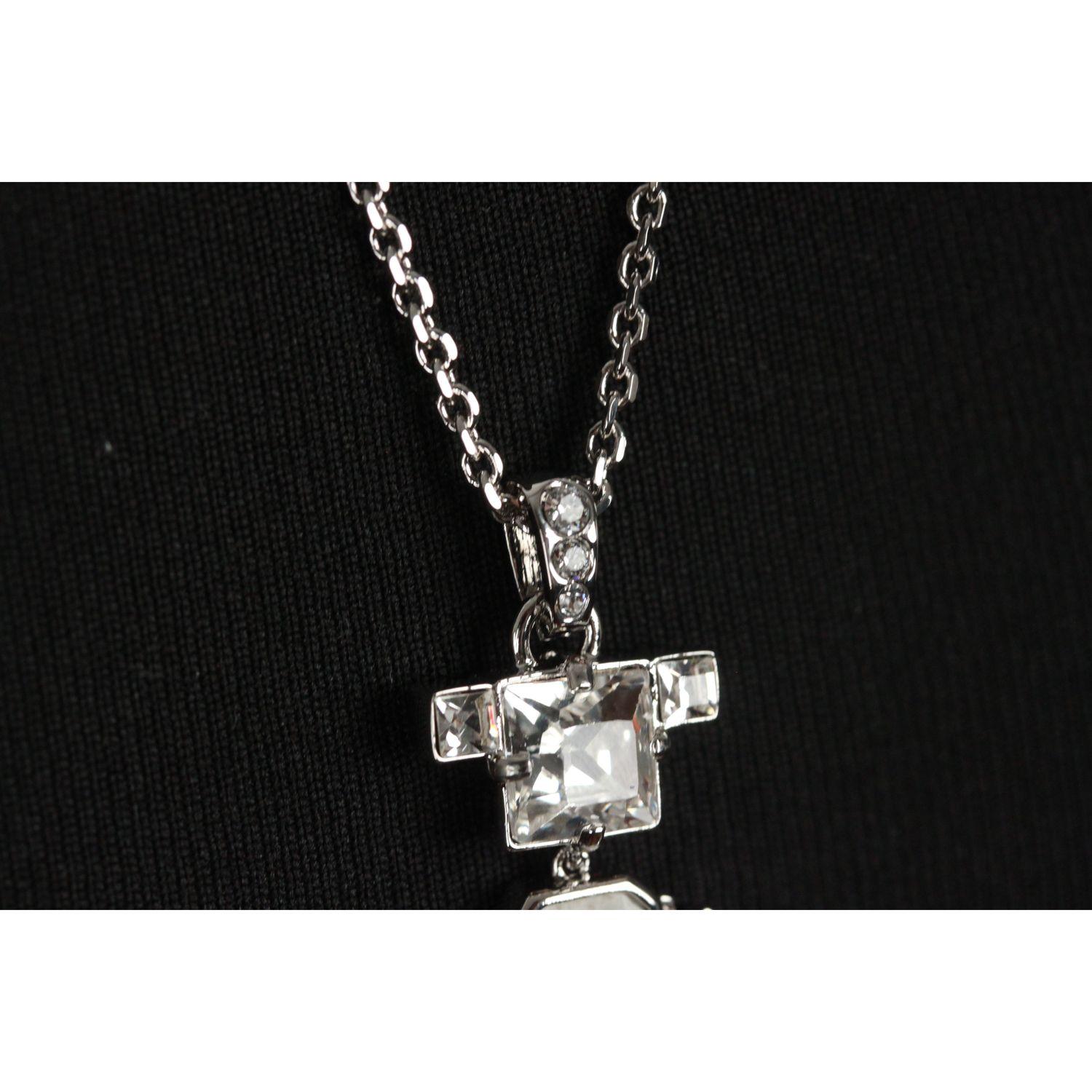 Prada Silber Metall Robot Halskette Weiß Saffiano Leder & Kristalle 1AJP18 1