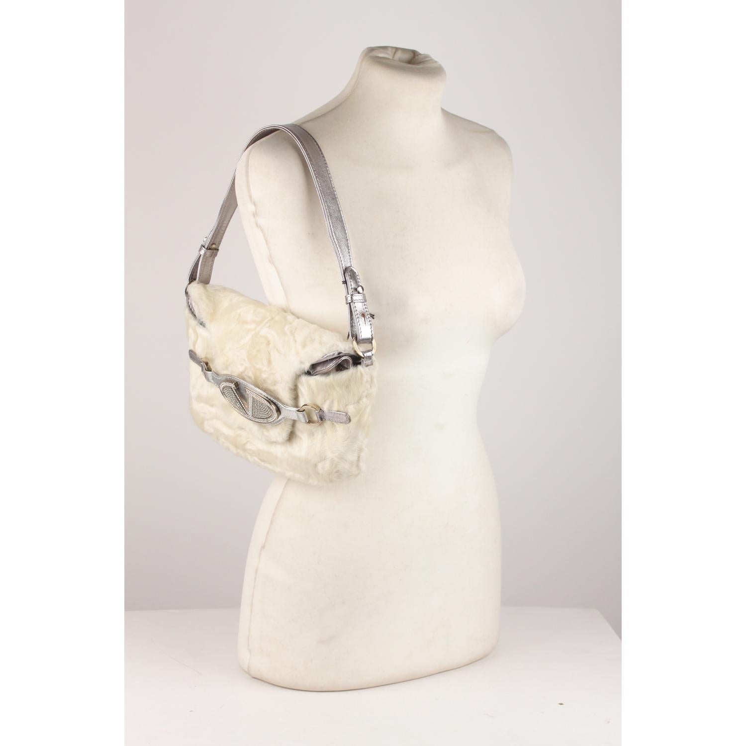 Valentino Garavani White Fur and Silver Leather Shoulder Bag 2