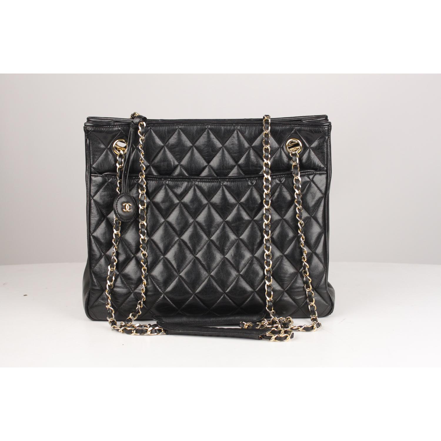 This bag will come with a Certificate of Authenticity provided by Entrupy, at no further cost.

- Beautiful vintage CHANEL that appears to be from early 80s 
- Made of black lambskin quilted leather 
- Large outer pocket on the front and on the