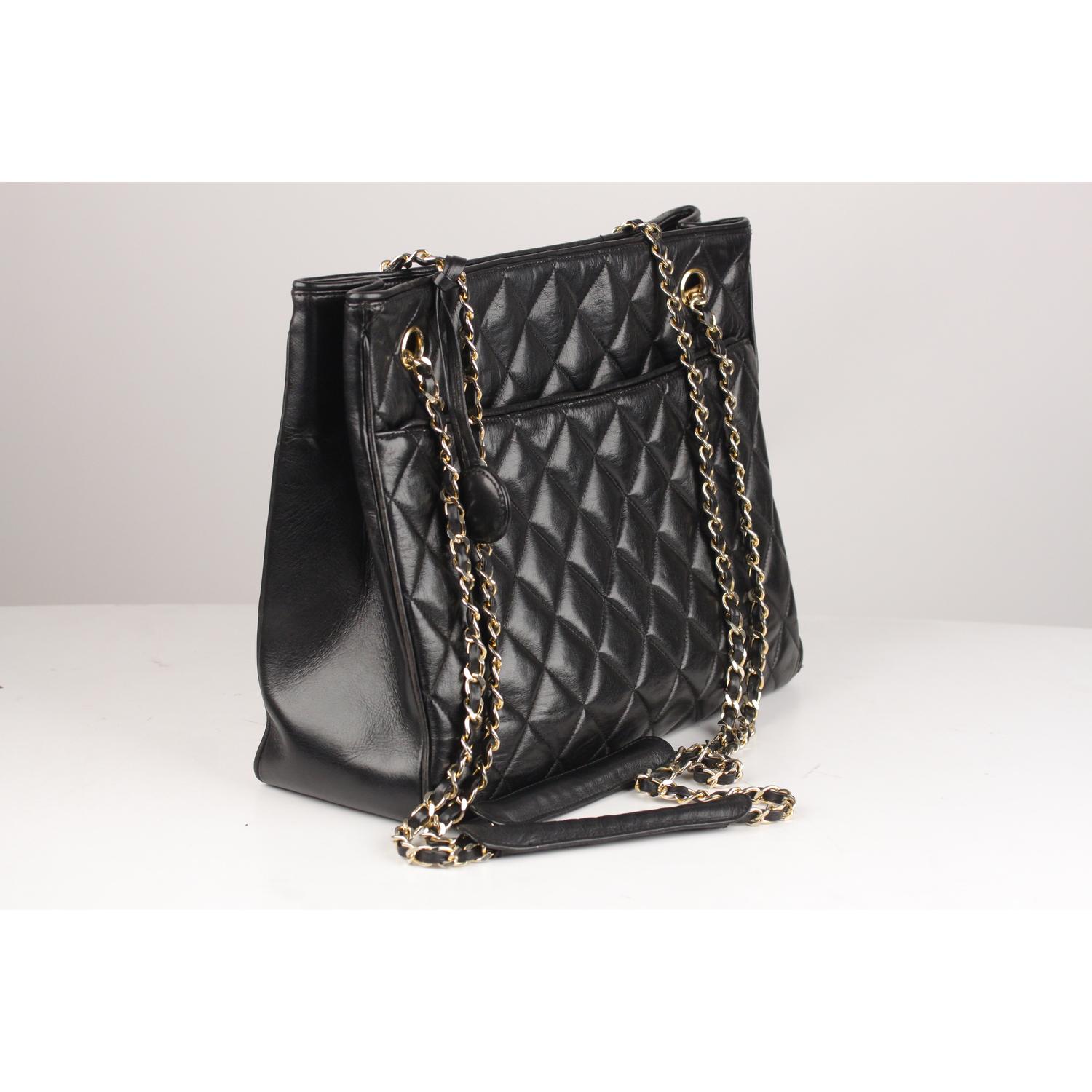 Women's Chanel Vintage Black Quilted Leather Shoulder Bag Tote