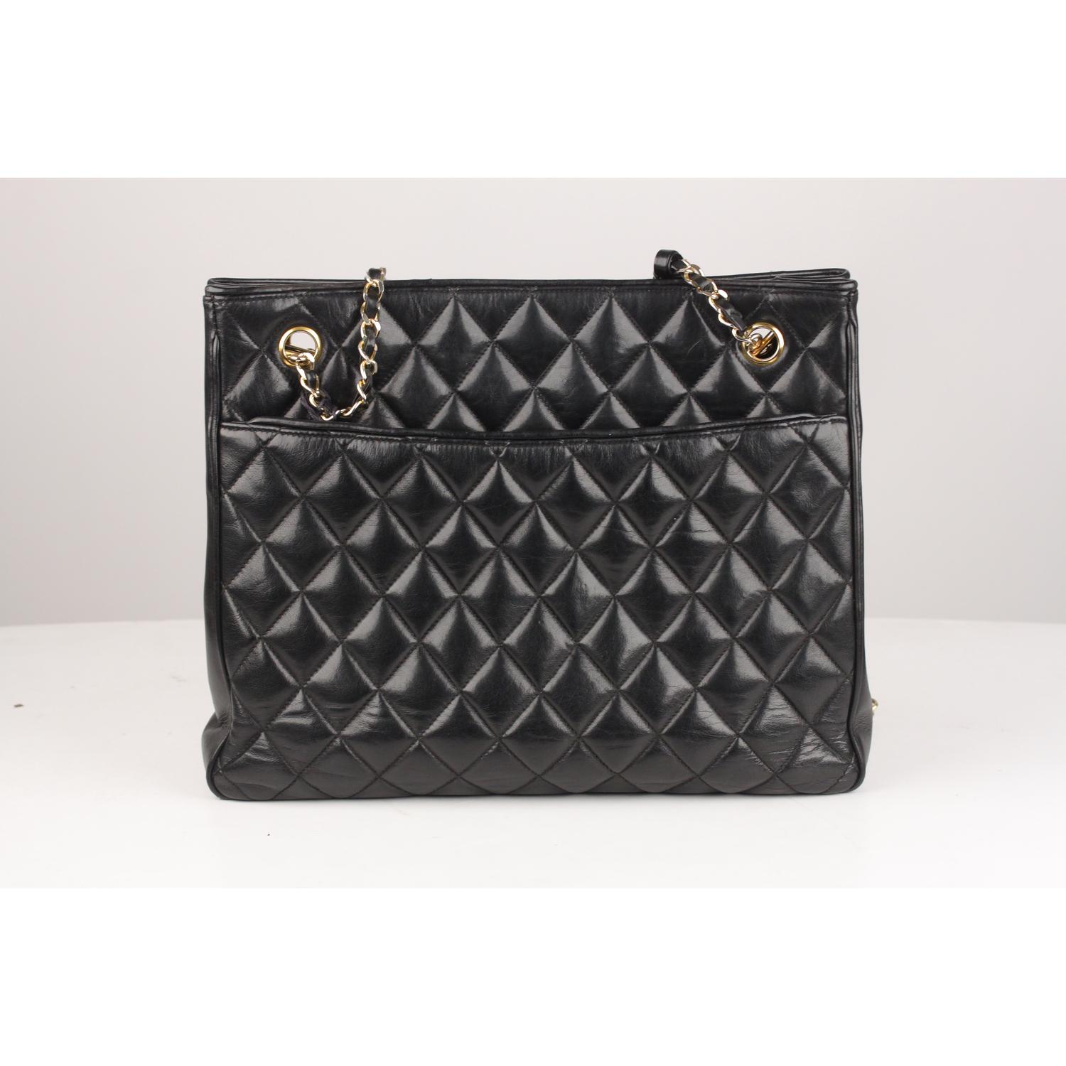 Chanel Vintage Black Quilted Leather Shoulder Bag Tote 1