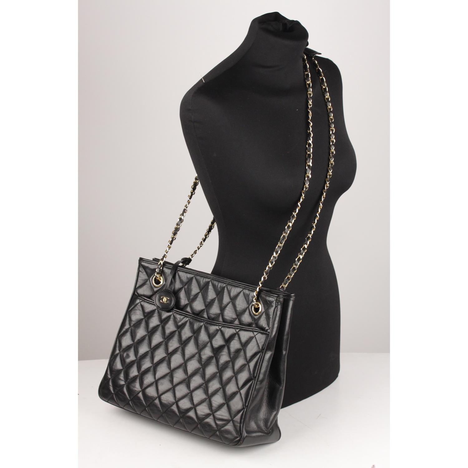 Chanel Vintage Black Quilted Leather Shoulder Bag Tote 3