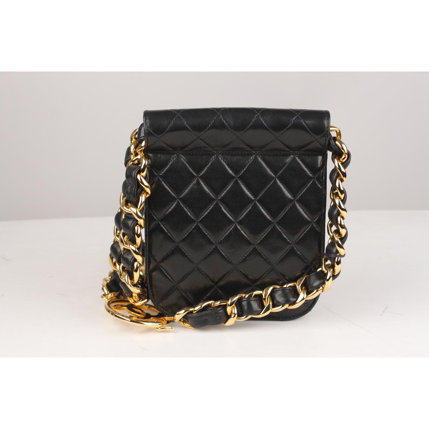 Chanel Vintage Rare 1992 Black Quilted Waist Bag with Chunky Chain 1