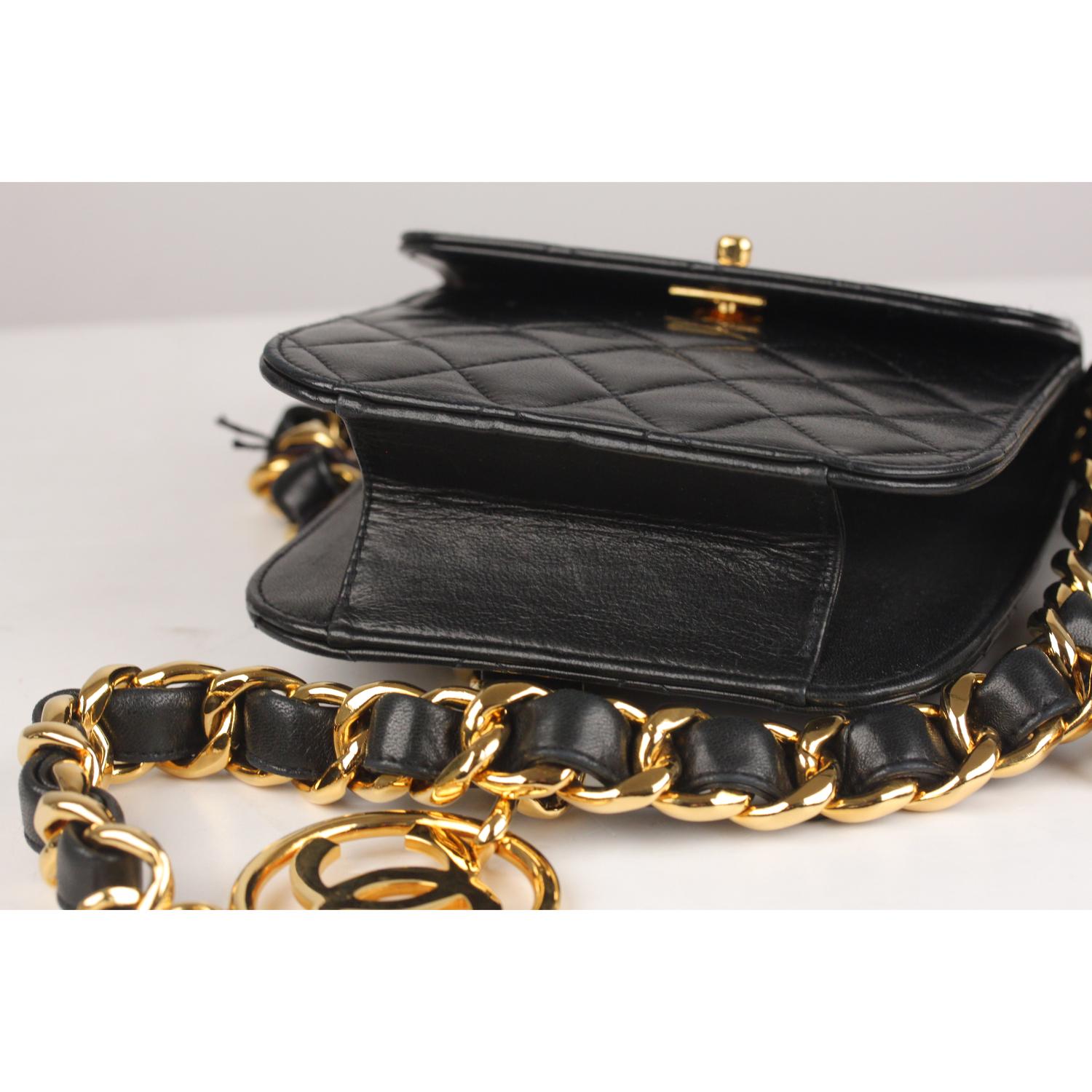 Chanel Vintage Rare 1992 Black Quilted Waist Bag with Chunky Chain 2