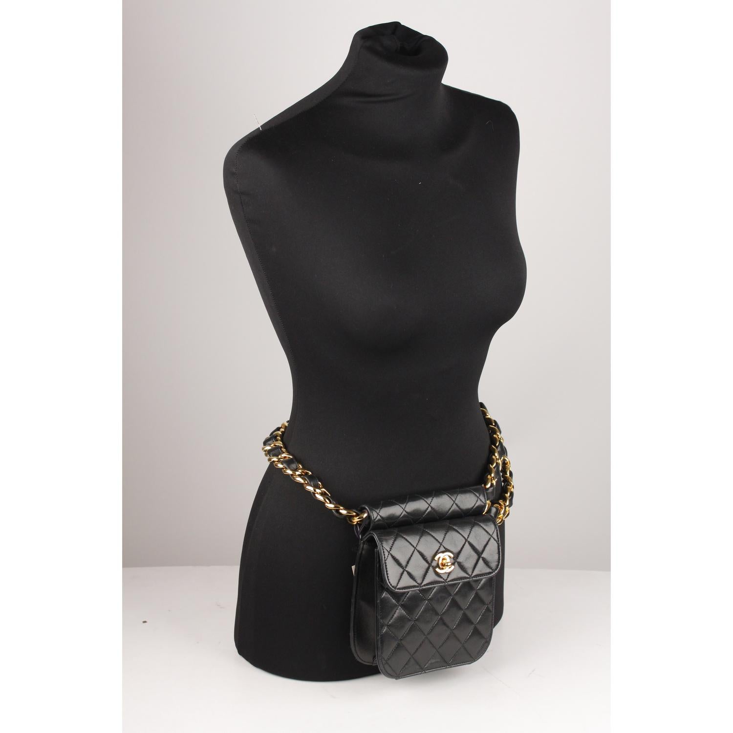 Chanel Vintage Rare 1992 Black Quilted Waist Bag with Chunky Chain 3