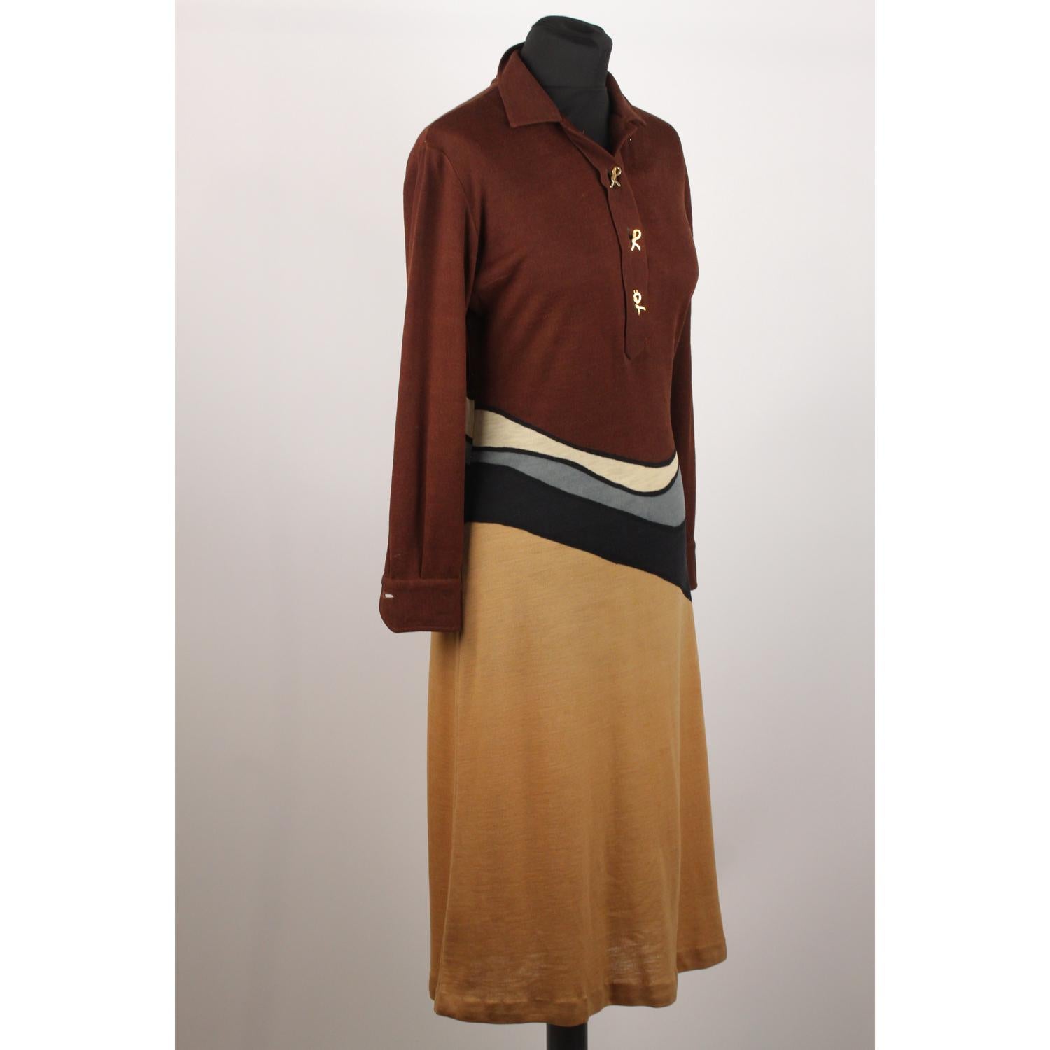 Women's Roberta Di Camerino Vintage Brown Long Sleeve Dress Size 46