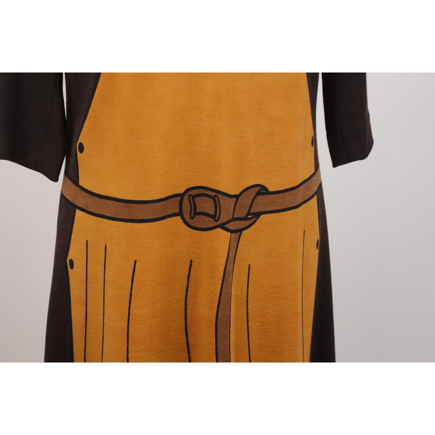 Brown Roberta Di Camerino Vintage Trompe l'Oeil 3/4 Sleeve Dress Size 48