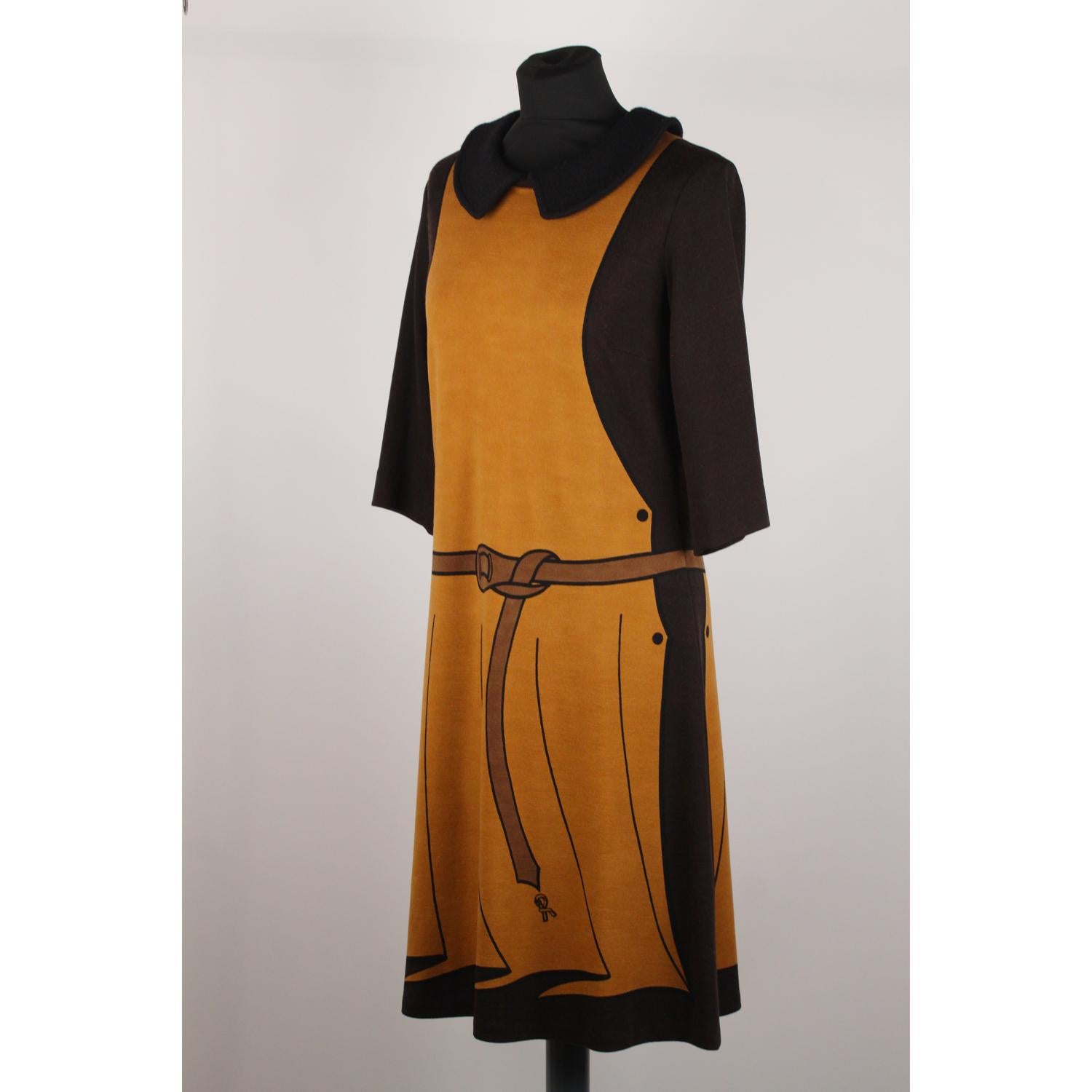 Roberta Di Camerino Vintage Trompe l'Oeil 3/4 Sleeve Dress Size 48 2